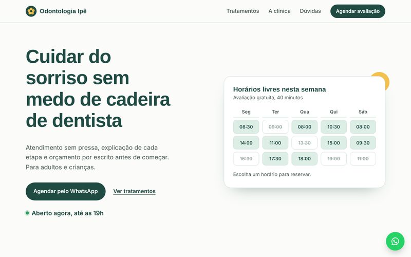 Página inicial do site Odontologia Ipê