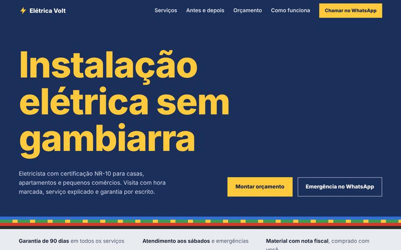 Página inicial do site Elétrica Volt