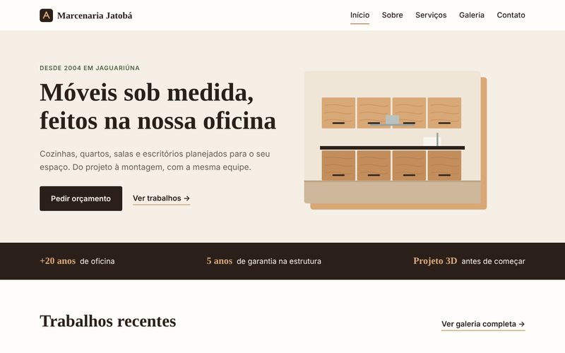 Página inicial do site Marcenaria Jatobá